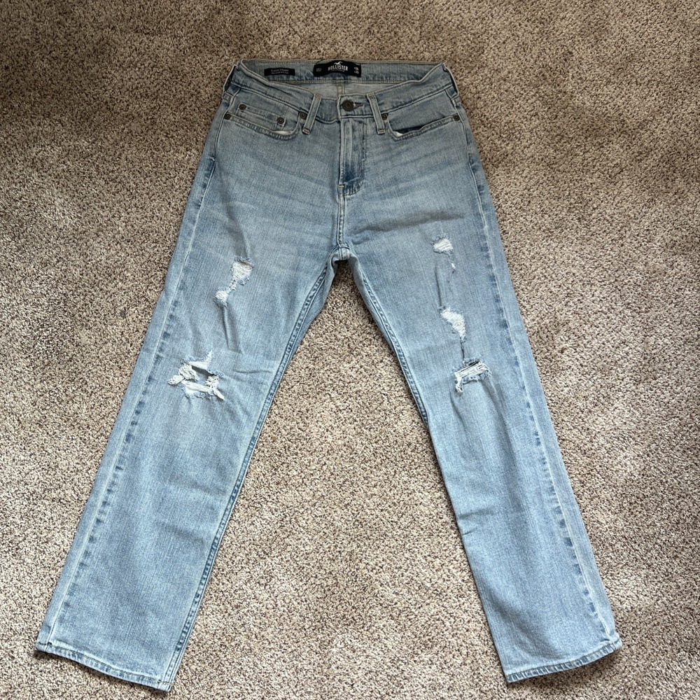Hollister Jeans Classic Straight Fit Light Wash Distressed 26W/28L Teen Boys Men